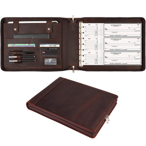 GZRHKJ 7 Ring Business Checkbook Binder, Genuine Leather Zipper Check Binder, 600 Checks Capacity for 9 x 13 Inch Sheet, Personalized Engraved