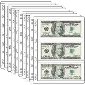 Ettonsun 10 Sheets Currency Sleeves Paper Money Collection Supplies Pages,Currency Collecting Page Standard 9-Hole Coin Binder Sleeves for Coupon Bil