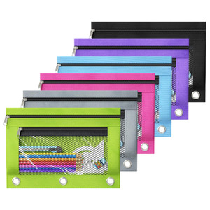 DoDoMagxanadu Binder Pencil Pouches, Pencil Pouch for 3 Ring Binder, Double Pocket Clear Window Pencil Case for Binder, Zippered Pencil Pouches with