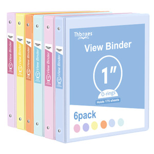 3 Ring Binder - 6 Pack, 1 Inch Binder with 2 Interior Pockets & Clear View Overlay, Large Capacity, Round Ring Binders for Office Supplies, School &