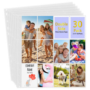 30 Pack 2x3 Photo Sleeves, 12-Pocket Clear Sheet Protectors for 3 Ring Binders, Double-Sided Holds 720 Photos, Acid-Free Photo Album Page Refills for