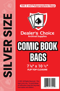 Gemini Premium Comic Book Bags | 100ct Silver Size Comic Book Sleeves (7 1/8" x 10 1/2") | 2-mil Polypropylene, Acid-Free, 1-1/2" Fold Over Flap, Enh