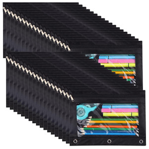 YoeeJob 36 Pack Zipper Pencil Pouch for 3 Ring Binder with Clear Window for School and Office Supplies (Black)