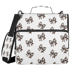 Kigai Cow Print Bows 3 Ring Zipper Binder with Handle & Shoulder Strap Expanding File Multiple Pockets Binder Organizer