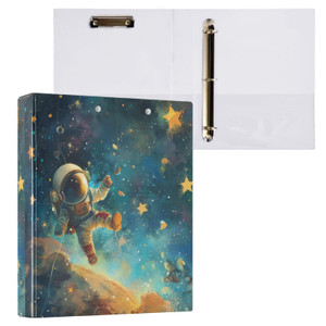 3 Ring Binder Astronaut Starry Space, 1.5 Inch Round Ring Binder 200 Sheets View-Binders A4 Paper Binder Organizer for Home School Office, 1 Pack
