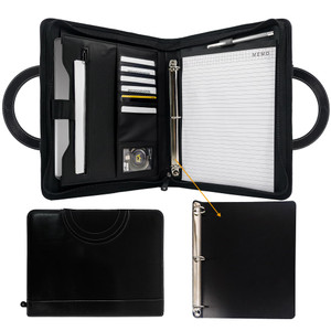 GraduatePro Zippered Portfolio Binder with Handles?Professional Faux Leather Padfolio with 3 Ring Binder (Removable), Storage Pouch for Tablet, Trave