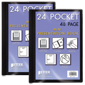 Mini Presentation Book, 5.5" x 8.5" (Half Page), 24 Pockets/48 Pages, 2 Pack, Small Poly Booklets with Clear Sleeves, with Clear View Front Pocket (B