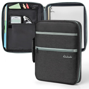 Kinbashi Zipper Binder, 1 Inch 3 Rings Binder with Internal Pockets and Dividers, 375 Sheet Capacity, Fits Standard Size File Folders, Grey