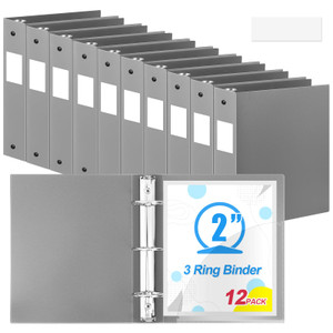 Henoyso 12 Pcs 3 Ring Binder 2 Inch Plastic Flexible Round Binder Fits Letter Size 8.5 x 11 Inch Paper Holds 300 Sheets with 1 Pockets for Office Sch