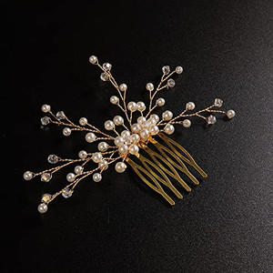 JWICOS Bride Pearl Wedding Hair Comb Bridal Side Comb Hair Clips Headpiece Wedding Hair Accessories for Women and Girls (Rose gold)