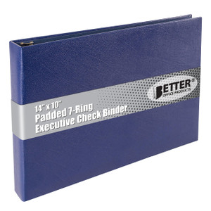Better Office Products 7 Ring Executive Check Binder with Zipper Pouch, Padded Blue Textured Cover, for 9" x 13" 3 Per Page Business Checks, 600 Chec