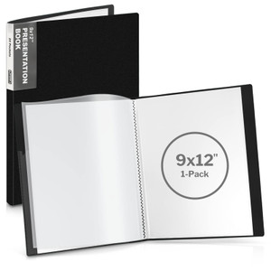 Dunwell 9x12 Presentation Book (Black), 24-Pocket Folder with Plastic Sleeves, Displays 48 Pages pf 9 x 12 or A4 Documents, Certificates, Keepsakes,