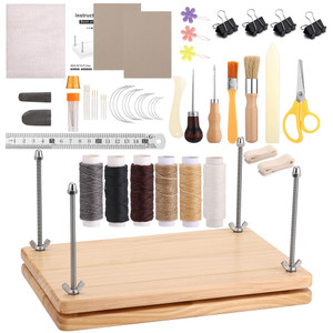Yoption 53 Pcs Book Binding Kits, 11.61 x 7.68 Inches Wooden Book Press, Books Binding Materials with Bone Folder, Awl, Needles, Waxed Thread for DIY