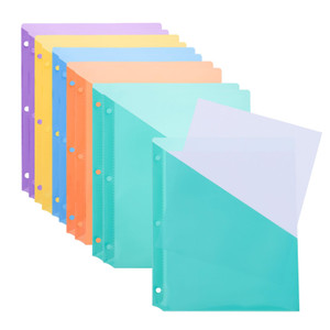 PATIKIL Binder Pocket for 3 Ring Binders, 10pcs 3 Hole Punch Pocket Folder Divider Slash File Jacket Organizer Sleeves for Office Paper Document, 5 C