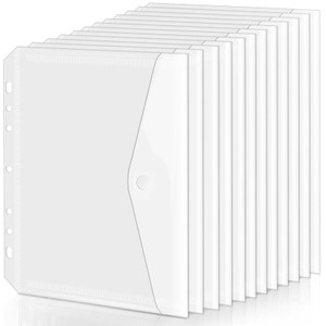 8.5x5.5 Binder Pockets, Poly Mini Binder Pocket 5.5 x 8.5 inches, 7-Hole Punched - 12 Pack