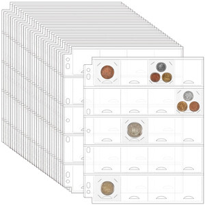 30 Sheets Uncle Paul Coin Binder Sheets for 2" x 2" Coin Flips - 600 Pockets 7 Holes Coin Pages Holders for Cardboard Compatible with Coin Collecting