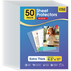 KTRIO No Holes Sheet Protectors 8.5 x 11 Inch Heavy Duty Clear Page Protectors, Plastic Paper Document Sleeves, Letter Size, Top Loading, Acid Free,