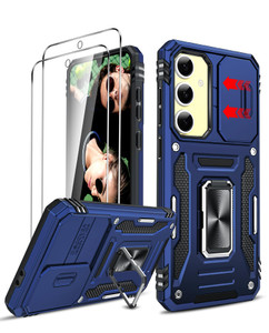 LeYi Compatible for Samsung Galaxy S24-FE Case: Samsung Galaxy S 24FE Screen Protector Tempered Glass X 2 & Magnetic Stand, Heavy Duty Protective S 2