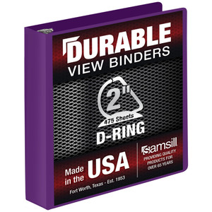 Samsill Durable 2 Inch Binder, Made in The USA, D Ring Binder, Customizable Clear View Cover, Plum Purple, Holds 475 Pages