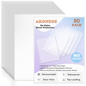 AKONEGE 50 Pack No Holes Sheet Protectors 8.5 x 11 Inch Letter Size Page Protectors for Documents, Prints, Top Loading Heavyweight Clear View Plastic