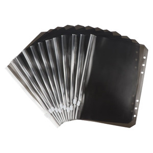 A5 Binder Pockets - Black Zipper Pouches, Translucent PVC Cash Budget Envelopes, 12pcs 6 Hole Document Filing Bags for Notebook Binder, Cash Organize