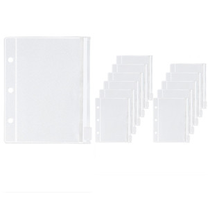 12pcs Mini Binder Pockets, Transparent PVC Zipper Binder Pouches, Loose Leaf 3 Holes Cash Budget Envelopes for Protectors Organize Photos, Cards, Bil