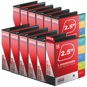 12 Pack of 2.5 Inch 3 Ring Binder with Locking Angle D Rings, Professional Heavy Duty Large Storage Binder with Pockets, Fits 8.5 x 11 Inch Sheets, N