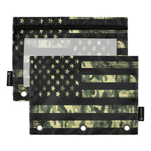 ALAZA Pencil Pouch for 3 Ring Binder, American Flag Green Camo Camouflage Binder Pencil Pouches with Clear Window Zipper Pencil Case Cosmetic Bags fo