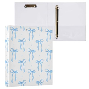 KICPOAY 3 Ring Binder 1.5 Inch Coquette Blue Bow Watercolor Clipboards Binders with Interior Pockets Round Ring Binder for Office Supplies and School