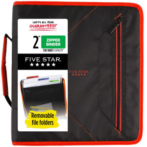 Five Star Zipper Binder, 2 Inch 3-Ring Binder with Removable File Folders, 530 Sheet Capacity, Red/Black (29036CE8)