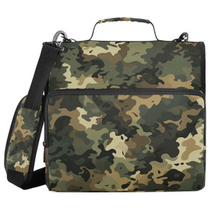 ARGTILDN Green Vintage Camouflage 3 Ring Zipper Binder with Handle 1.5 inch Binder Organizer, Multi Pockets Office File Folder with Shoulder Strap 50