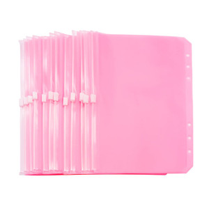 Pink A5 Binder Pockets 12pcs Zipper Cash Envelopes Pouch Loose Leaf Bags 6 Holes PVC Zip Organizer Folder for Planner Journal Budget Filing