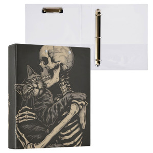 3 Ring Binder, Cat and Skeleton Skull File Folder Holds 200 Sheets File Storage for Women Men School Office Supplie