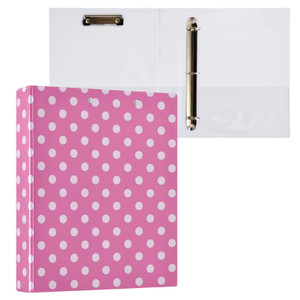 Preppy Pink Polka Dot Classic Pink 3 Ring Binder 1.5" Decorative D-Ring Binder with Clipboard&3 Clear Pockets, Holds 200 Sheets A4 Size Paper Waterpr