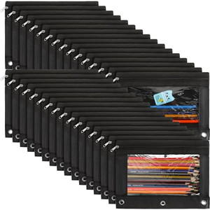 Marspark 30 Packs Pencil Pouch 3 Ring Binder Pen Pouch Cloth Pencil Pouches Zipper Pen Case Bag with Clear Window for School Office Writing Supplies