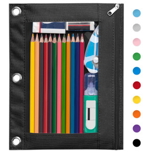 Forvencer Pencil Pouch for 3 Ring Binder, Large Pencil Case Pouch with 3 Reinforced Grommets, Pen Bag, Clear Window Pencil Case, Binder Accessories,