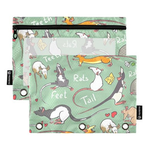 FFYHO Binder Pencil Pouch 2 Pack,Pattern with Fancy Rat Waterproof Pencil Pouches with Smooth Zipper, 3 Ring Clear Window Pencil Case Large Capacity