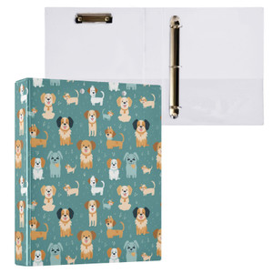 ALAZA Cute Puppy Dogs 3 Ring Binder 1.5 Inch Round Ring Binder with Clipboard Round Ring Binder with 3 Interior Clear Pockets for Home Office Work, 1