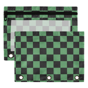 Darksage Chessboard Binder Pouches 3 Ring for Boys Girls School Office College Supplies Black Buffalo Plaid Seagreen Pencil Pouches Case Bag with Cle