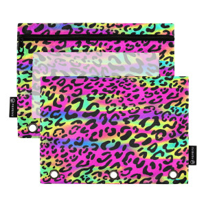 ALAZA Colorful Leopard Print Pencil Pouch for 3 Ring Binder Pencil Bags Pockets Pencil Case with Clear Window Zipper Cosmetic Bags for Office College