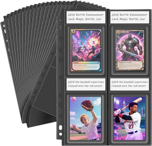 Top Loader Sleeves 4 Pocket, 20 Pack Toploader Binder Pages for 3x4 Baseball Card Protectors, 160 Pockets Trading Card Sleeves Binder Sheets, Hard Pl