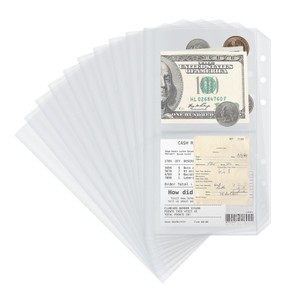 10 Pack Multi-Compartment Zippered Clear Binder Pocket Sleeves for 6 Ring A6 Binder - Divided Zipper Pouch Money Cash Saving Budget Binder Insert Ref