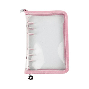 A6 Binder Cover Refillable 6 Ring Notebook Binder Clear Soft PVC Zipper Binders Folder for 6 Hole Filler Paper Personal File Organizer Planner(Pink Z