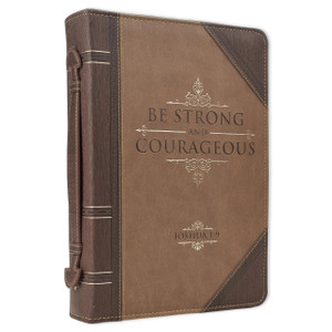 Christian Art Gifts Men's Classic Bible Cover Be Strong and Courageous Joshua 1:9, Brown Faux Leather, Large