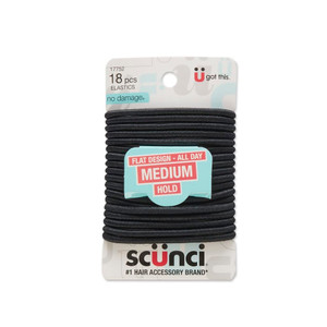Scunci Satin Smooth No-Damage Hair Elastics, All-day Medium Hold, Black, 18-Pieces (1-Pack)