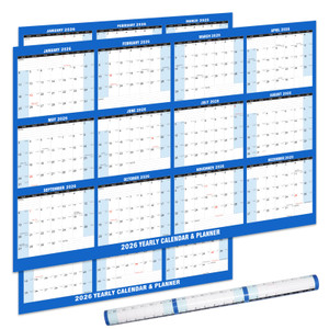 32 x 48" Wall Calendar 2026 - Dry Erase Large Laminated Calendar, Annual Full Yearly Wall Planner 12 Month Horizontal/Vertical, Reversible -Blue