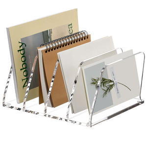 SANRUI Acrylic Desk File Sorter Organizer Holder, 4-Section Clear Vertical Letter File Folder Rack, Notebook Magazine Desktop Binder Mails Storage Bo
