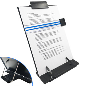 Document Holder Paper Stand for Desk When Typing, Black Metal Panel with 7 Speed Adjustable Angle Copyholders-Paper Holder for Reading, Printing, She