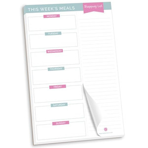 bloom daily planners Weekly Meal Planning Pad - Magnetic Hanging Refrigerator Menu Planner with Tear-Off Sheets & Perforated Grocery Shopping Lists -