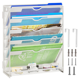 Lavatino 6-Tier Hanging File Organizer, Wall Mount File Holder for Mails Folders Papers Magazine Organization, Vertical Document Organizer for Office